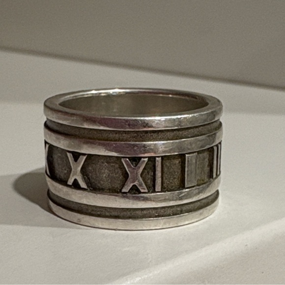 Tiffany & Co. Jewelry - Tiffany & Co 925 Sterling Silver ATLAS Roman Numeral Ring Size 52MM